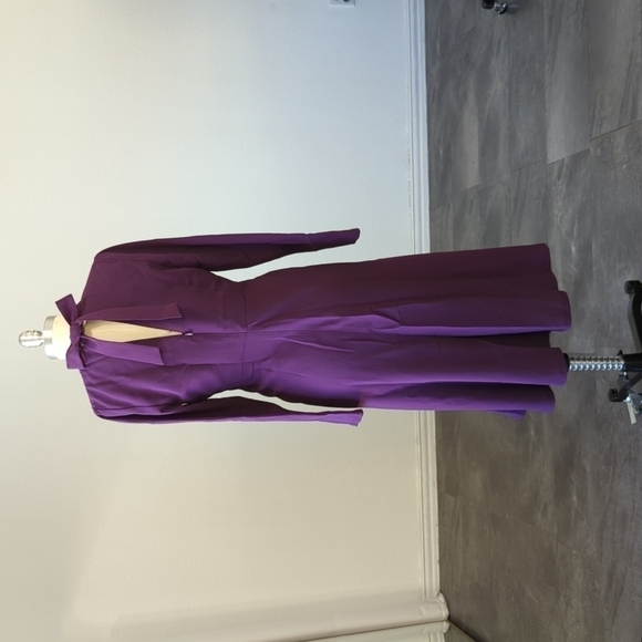 Lewit Keyhole Neck Tie A Line Midi Dress Purple 6 business party cocktail preppy - Picture 3 of 8
